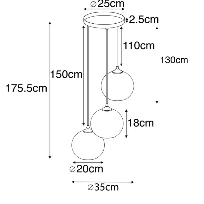 QAZQA Smarte Pendelleuchten|Pendelleuchten*Smarte Pendelleuchte Schwarz mit Rauchglas inkl. 3 Wifi A60 - Wallace