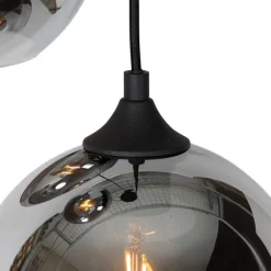 QAZQA Smarte Pendelleuchten|Pendelleuchten*Smarte Pendelleuchte Schwarz mit Rauchglas inkl. 3 Wifi A60 - Wallace