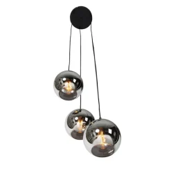 QAZQA Smarte Pendelleuchten|Pendelleuchten*Smarte Pendelleuchte Schwarz mit Rauchglas inkl. 3 Wifi A60 - Wallace