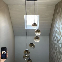 QAZQA Pendelleuchten|Wohnzimmerlampen*Smarte Pendelleuchte Schwarz mit Goldglas 7-flammig inkl. 7 Wifi A60 - Pallon