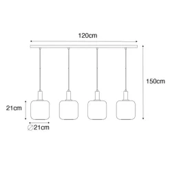 QAZQA Schlafzimmerlampen|Küchenlampen*Smarte Pendelleuchte Schwarz mit Messing und bernsteinfarbenem Glas 4-flammig inkl. 4 Wifi G95 - Zuzanna