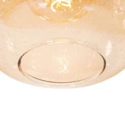 QAZQA Schlafzimmerlampen|Küchenlampen*Smarte Pendelleuchte Schwarz mit Messing und bernsteinfarbenem Glas 4-flammig inkl. 4 Wifi G95 - Zuzanna