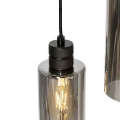 QAZQA Pendelleuchten|Wohnzimmerlampen*Smarte Pendelleuchte Schwarz mit Rauchglas inkl. 5 Wifi A60 - Stavelot
