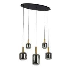 QAZQA Pendelleuchten|Wohnzimmerlampen*Smarte Pendelleuchte Schwarz mit Gold und Rauchglas Oval 5-Licht inkl. 5 Wifi G95 - Zuzanna