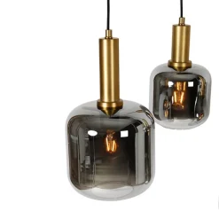 QAZQA Pendelleuchten|Wohnzimmerlampen*Smarte Pendelleuchte Schwarz mit Gold und Rauchglas Oval 5-Licht inkl. 5 Wifi G95 - Zuzanna