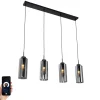 QAZQA Pendelleuchten|Wohnzimmerlampen*Smarte Pendelleuchte Schwarz mit Rauchglas 4-flammig inkl. 4 Wifi ST64 - Laura