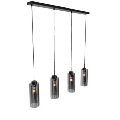 QAZQA Pendelleuchten|Wohnzimmerlampen*Smarte Pendelleuchte Schwarz mit Rauchglas 4-flammig inkl. 4 Wifi ST64 - Laura