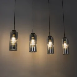 QAZQA Pendelleuchten|Wohnzimmerlampen*Smarte Pendelleuchte Schwarz mit Rauchglas 4-flammig inkl. 4 Wifi ST64 - Laura