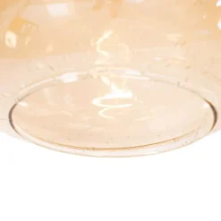 QAZQA Schlafzimmerlampen|Küchenlampen*Smarte Pendelleuchte Schwarz mit Messing und bernsteinfarbenem Glas 3-flammig inkl. 3 Wifi G95 - Zuzanna