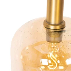 QAZQA Schlafzimmerlampen|Küchenlampen*Smarte Pendelleuchte Schwarz mit Messing und bernsteinfarbenem Glas 3-flammig inkl. 3 Wifi G95 - Zuzanna