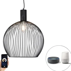 QAZQA Smarte Pendelleuchten|Pendelleuchten*Smarte runde Hängelampe schwarz 50 cm inkl. Wifi G95 - Dos