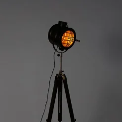 QAZQA Stehlampen|Wohnzimmerlampen*Smarte Stativ-Stehlampe Bronze mit Holz Studio Spot inkl. WiFi A60 - Radient