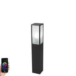QAZQA Gartenbeleuchtung|Smarte Außenbeleuchtung*Smarte Steh-Außenleuchte schwarz mit geriffeltem Glas 80 cm inkl. WLAN A60 - Charlois