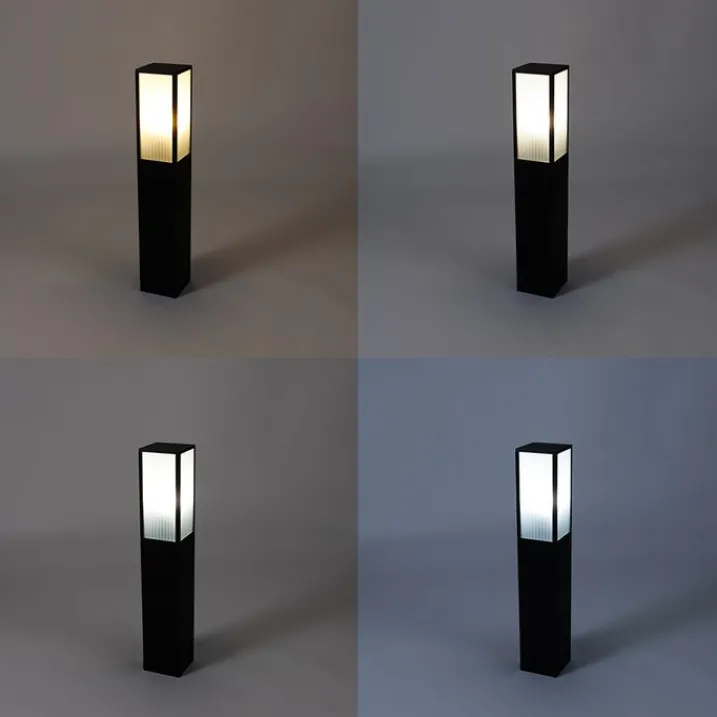 QAZQA Gartenbeleuchtung|Smarte Außenbeleuchtung*Smarte Steh-Außenleuchte schwarz mit geriffeltem Glas 80 cm inkl. WLAN A60 - Charlois