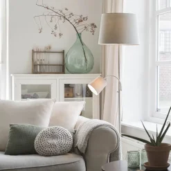 QAZQA Schlafzimmerlampen|Küchenlampen*Smarte Stehleuchte aus Stahl mit grauem Schirm inkl. WiFi A60 und E14 - Retro