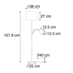 QAZQA Schlafzimmerlampen|Küchenlampen*Smarte Stehleuchte aus Stahl mit grauem Schirm inkl. WiFi A60 und E14 - Retro