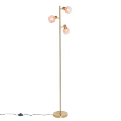 QAZQA Stehlampen|Wohnzimmerlampen*Smarte Stehleuchte Gold mit rosa Glas 3-Lichter inkl. 3 Wifi P45 - Vidro