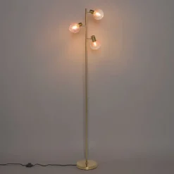 QAZQA Stehlampen|Wohnzimmerlampen*Smarte Stehleuchte Gold mit rosa Glas 3-Lichter inkl. 3 Wifi P45 - Vidro