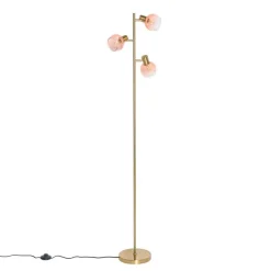 QAZQA Stehlampen|Wohnzimmerlampen*Smarte Stehleuchte Gold mit rosa Glas 3-Lichter inkl. 3 Wifi P45 - Vidro