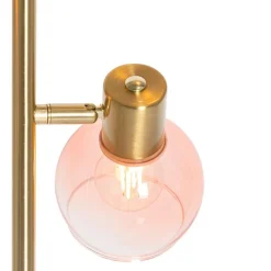 QAZQA Stehlampen|Wohnzimmerlampen*Smarte Stehleuchte Gold mit rosa Glas 3-Lichter inkl. 3 Wifi P45 - Vidro