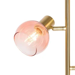 QAZQA Stehlampen|Wohnzimmerlampen*Smarte Stehleuchte Gold mit rosa Glas 3-Lichter inkl. 3 Wifi P45 - Vidro