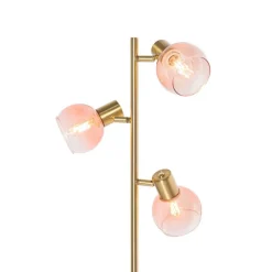 QAZQA Stehlampen|Wohnzimmerlampen*Smarte Stehleuchte Gold mit rosa Glas 3-Lichter inkl. 3 Wifi P45 - Vidro