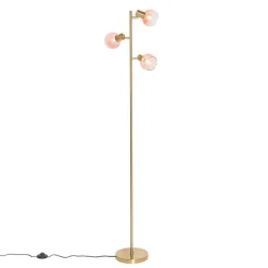 QAZQA Stehlampen|Wohnzimmerlampen*Smarte Stehleuchte Gold mit rosa Glas 3-Lichter inkl. 3 Wifi P45 - Vidro