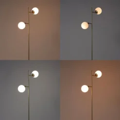 QAZQA Smarte Stehlampen|Stehlampen*Smarte Stehleuchte Gold mit Milchglas inkl. 2 WiFi P45 - Pallon