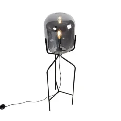 QAZQA Smarte Stehlampen|Stehlampen*Smarte Stehleuchte schwarz inkl. WiFi A60 Rauchglas - Bliss