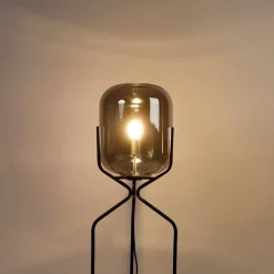 QAZQA Smarte Stehlampen|Stehlampen*Smarte Stehleuchte schwarz inkl. WiFi A60 Rauchglas - Bliss