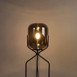 QAZQA Smarte Stehlampen|Stehlampen*Smarte Stehleuchte schwarz inkl. WiFi A60 Rauchglas - Bliss