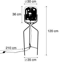 QAZQA Smarte Stehlampen|Stehlampen*Smarte Stehleuchte schwarz inkl. WiFi A60 Rauchglas - Bliss
