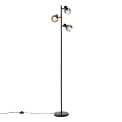 QAZQA Schlafzimmerlampen|Küchenlampen*Smarte Stehleuchte schwarz mit Rauchglas inkl. 3 WiFi P45 - Vidro