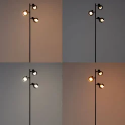 QAZQA Schlafzimmerlampen|Küchenlampen*Smarte Stehleuchte schwarz mit Rauchglas inkl. 3 WiFi P45 - Vidro