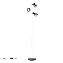 QAZQA Schlafzimmerlampen|Küchenlampen*Smarte Stehleuchte schwarz mit Rauchglas inkl. 3 WiFi P45 - Vidro