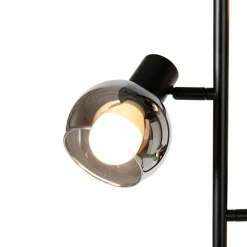 QAZQA Schlafzimmerlampen|Küchenlampen*Smarte Stehleuchte schwarz mit Rauchglas inkl. 3 WiFi P45 - Vidro