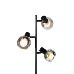 QAZQA Schlafzimmerlampen|Küchenlampen*Smarte Stehleuchte schwarz mit Rauchglas inkl. 3 WiFi P45 - Vidro