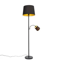 QAZQA Schlafzimmerlampen|Esszimmerlampen*Smarte Stehleuchte schwarz mit Gold inkl. WiFi A60 und E14 - Retro