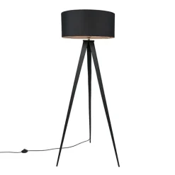 QAZQA Smarte Stehlampen|Stehlampen*Smarte Stehleuchte schwarz mit schwarzem Schirm inkl. WLAN A60 - Ilse