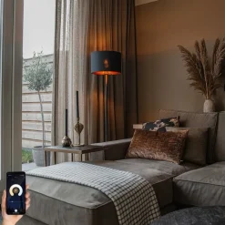 QAZQA Stehlampen|Wohnzimmerlampen*Smarte Stehleuchte Schwarz mit Gold Rund inkl. WiFi A60 - VT