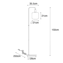 QAZQA Stehlampen|Wohnzimmerlampen*Smarte Stehleuchte Schwarz mit Messing und bernsteinfarbenem Glas inkl. WiFi G95 - Zuzanna