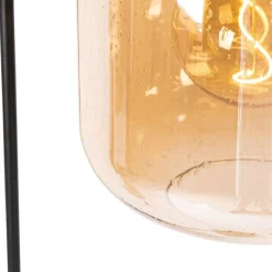 QAZQA Stehlampen|Wohnzimmerlampen*Smarte Stehleuchte Schwarz mit Messing und bernsteinfarbenem Glas inkl. WiFi G95 - Zuzanna