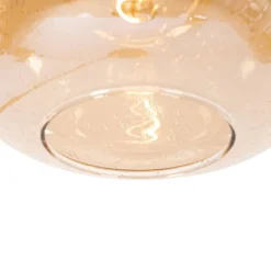 QAZQA Stehlampen|Wohnzimmerlampen*Smarte Stehleuchte Schwarz mit Messing und bernsteinfarbenem Glas inkl. WiFi G95 - Zuzanna