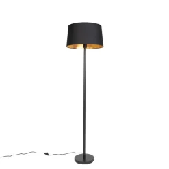 QAZQA Smarte Stehlampen|Stehlampen*Smarte Stehleuchte schwarz mit schwarzem Schirm 45 cm inkl. WLAN A60 - Simplo