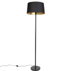 QAZQA Smarte Stehlampen|Stehlampen*Smarte Stehleuchte schwarz mit schwarzem Schirm 45 cm inkl. WLAN A60 - Simplo