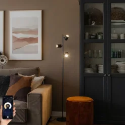 QAZQA Stehlampen|Wohnzimmerlampen*Smarte Stehleuchte Schwarz 3-flammig inkl. 3 Wifi GU10 50mm - Jeana