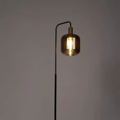 QAZQA Smarte Stehlampen|Stehlampen*Smarte Stehleuchte schwarz mit Gold und Rauchglas inkl. WiFi A60 - Zuzanna