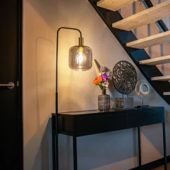 QAZQA Smarte Stehlampen|Stehlampen*Smarte Stehleuchte schwarz mit Gold und Rauchglas inkl. WiFi A60 - Zuzanna