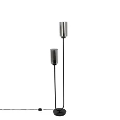 QAZQA Schlafzimmerlampen|Küchenlampen*Smarte Stehleuchte Schwarz mit Rauchglas 2-flammig inkl. 2 Wifi ST64 - Laura