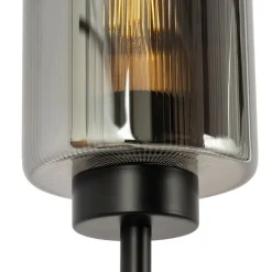 QAZQA Schlafzimmerlampen|Küchenlampen*Smarte Stehleuchte Schwarz mit Rauchglas 2-flammig inkl. 2 Wifi ST64 - Laura